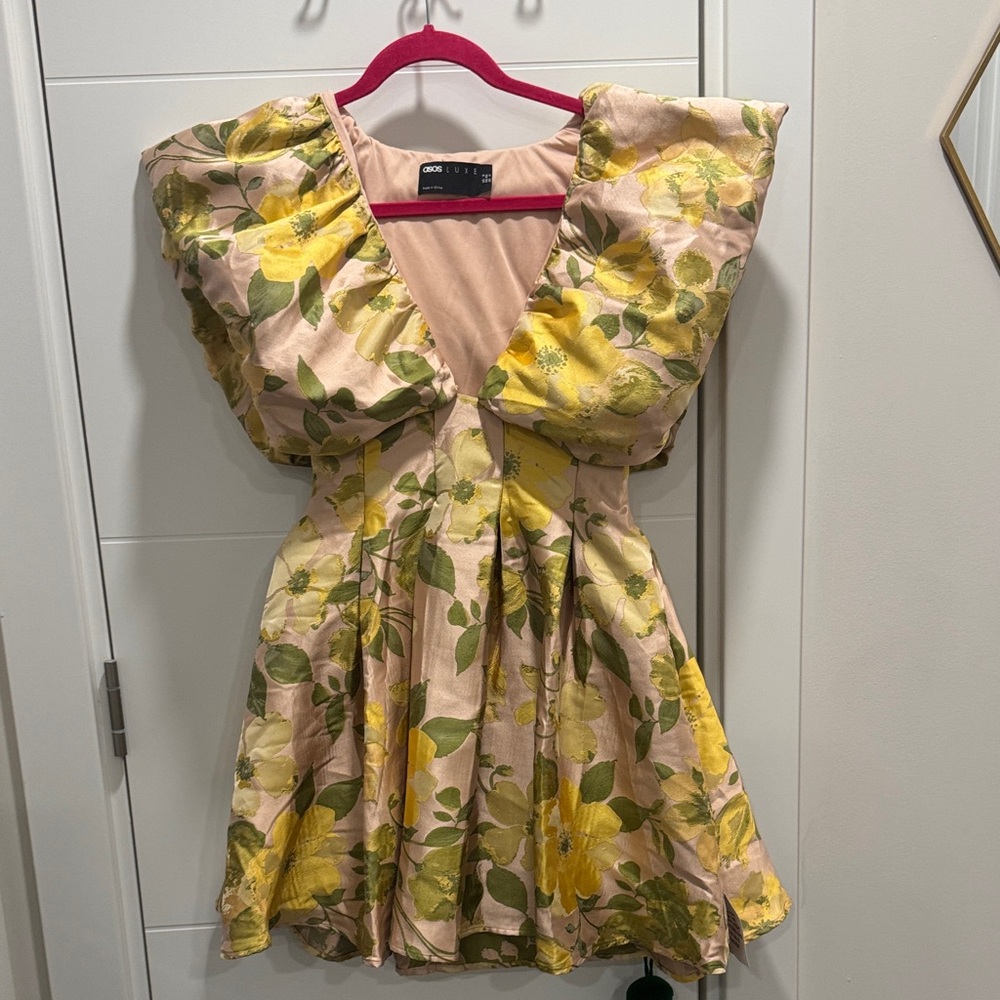 ASOS Chic Floral Mini Dress in Pink, Yellow and Green - Picture 2 of 8